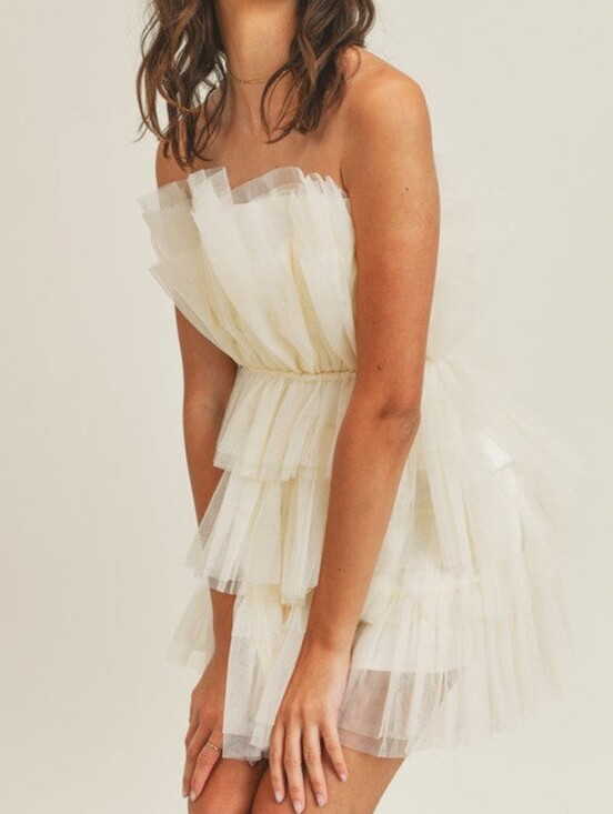 Mable Dresses & Skirts - MABLE White Tube Tiered Tulle Mini Dress Size Mediun